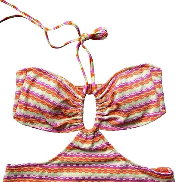 NWOT Aerie Striped Jaquard Cut Out Halter One Piece Small - Picture 6 of 10